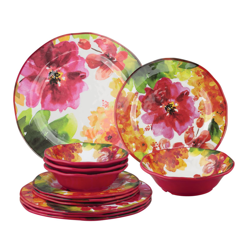 Rosalind Wheeler Dinnerware Floral 12 Piece Melamine Dinnerware Set